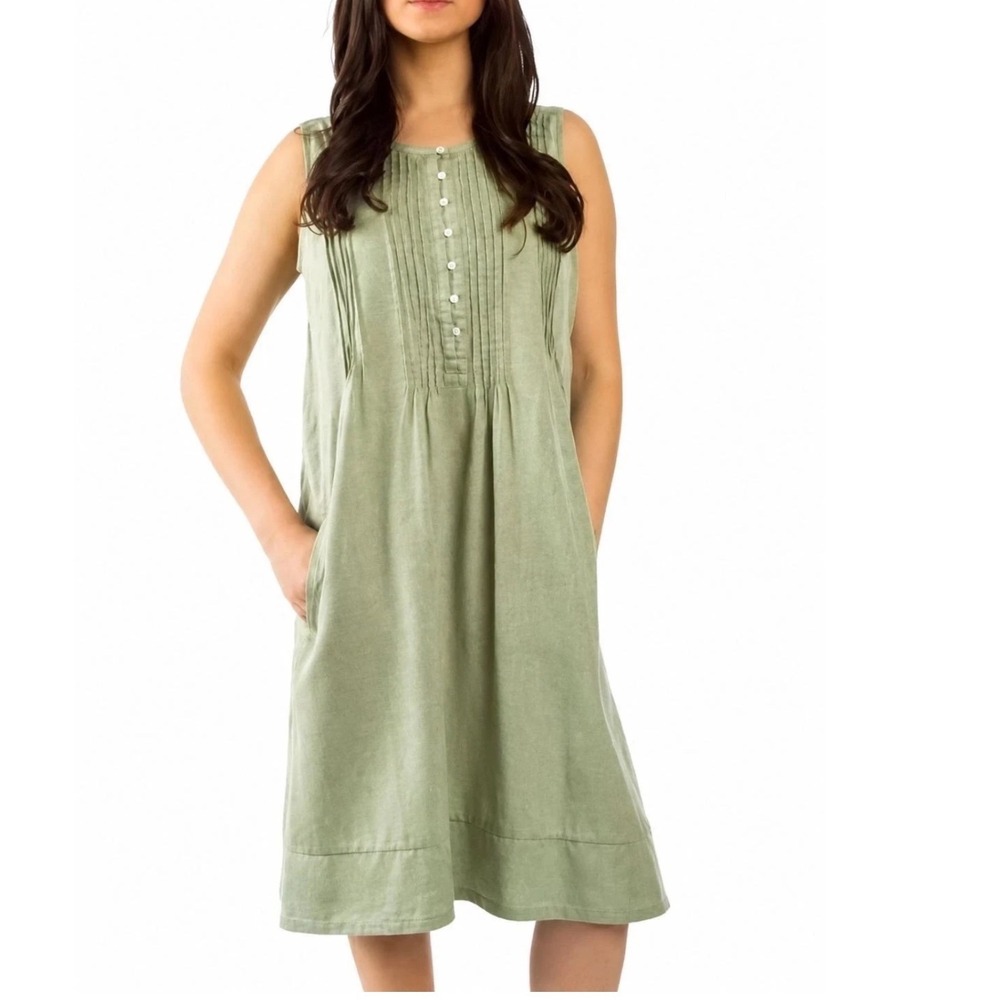 Coldwater Creek Floria Green Tencel Sleeveless Shift Dress Small NWT